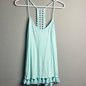 Lilly Pulitzer Beach Cover Up Tunic Dress Aqua Blue Crochet Tassel Hem Boho Sm